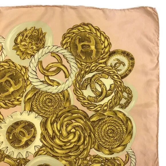 CHANEL CC Logo Pink 100% Silk Jewelry Print Scarf - Picture 10 of 12
